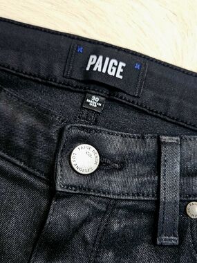 PAIGE Black Waxed Skinny Jeans Sz 30 VERDUGO ULTRA SKINNY cut